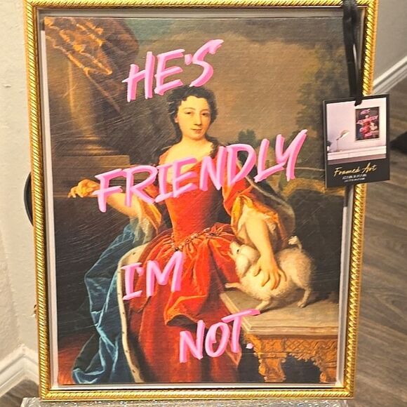 Altered Art "He's Friendly, I Am Not" Framed Canvas Wall Decor - Picture 2 of 6